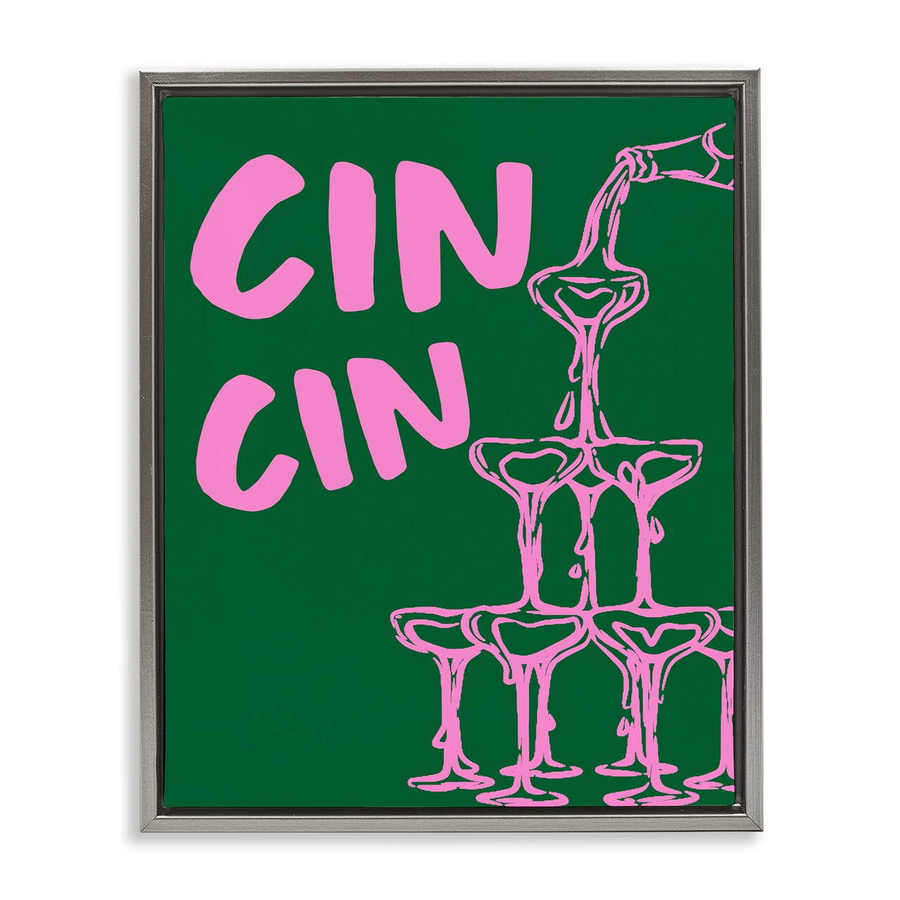 Stupell Industries Green & Pink Cin Cin Floating Frame Design by House of Lulu